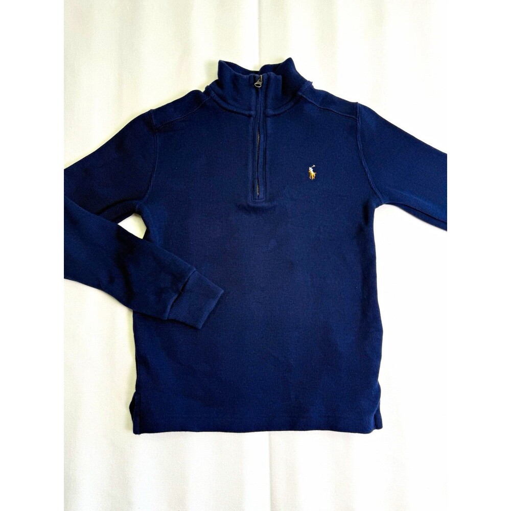 Polo Ralph Lauren Boys Navy 1/4 Zip Mock Neck Pullover Sweater Size 7